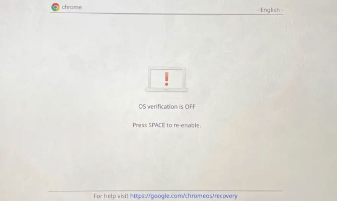 ChromeOS alert: OS verification is  off